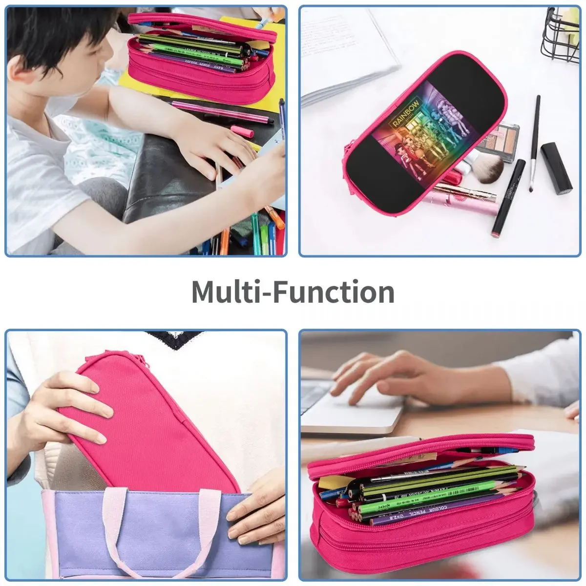 Large-capacity Pencil Pouch Rainbow High Group Artwork School Supplies Double Layer Pencilcase Girl Makeup Bags Birthday Gift