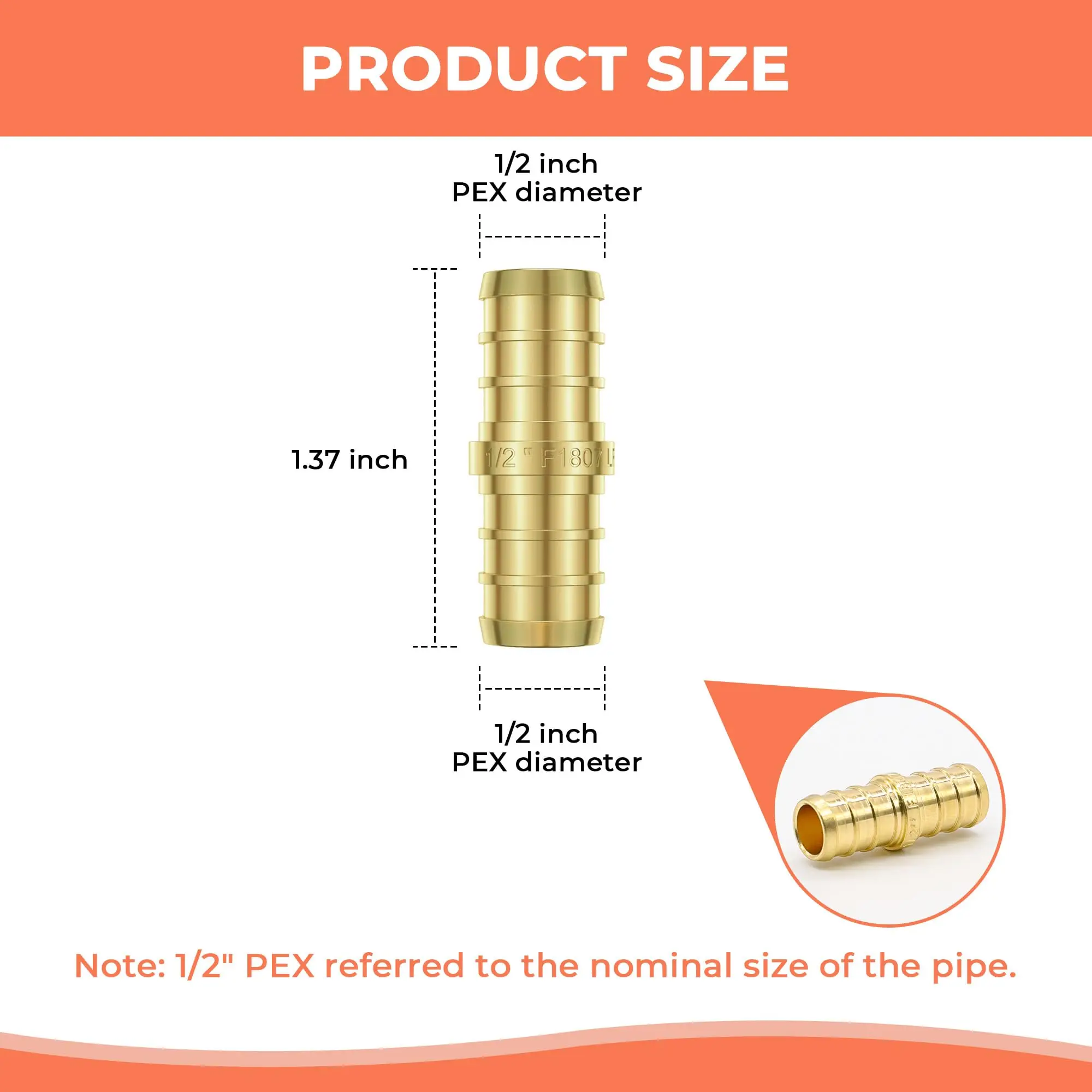 Equal Diameter Straight Hose Barb Brass Pipe Fitting Connector Adapter Joint Air Water Oil Coupler Adapter Pex Fitting 1/2 Inch