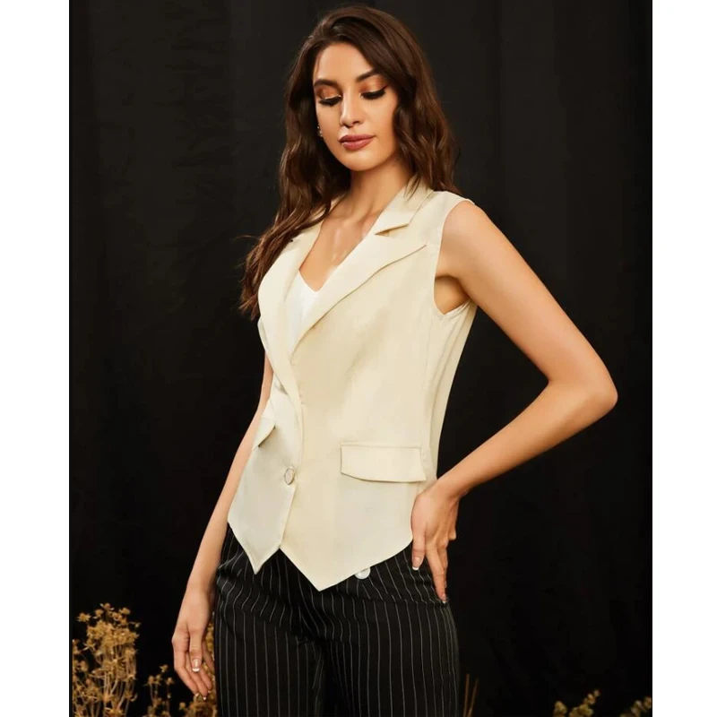 Women's Vest Elegant OL Waistcoat Beige Black Formal Business Vest Vintage Aesthetic Vests Steampunk Clothing Office Work Vests