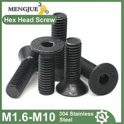 M1.6 M2 M2.5 M3 M4 M5 M6 M8 M10 Black 304 A2-70 Stainless Steel Hex Hexagon Socket Flat Countersunk Head Machine Screw Bolts