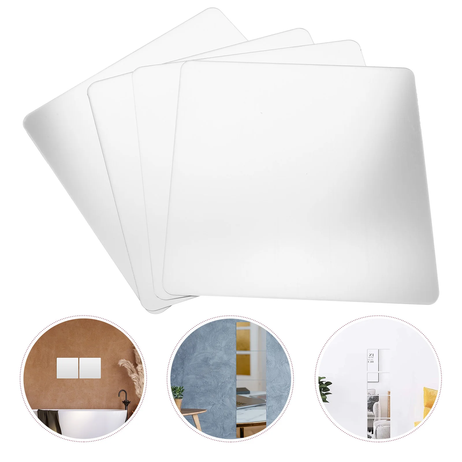 

4Pcs Self Adhesive Wall Mirror Glassless Shatterproof Mirror Tiles for Bedroom Living Room Bathroom Decorative Use Frameless