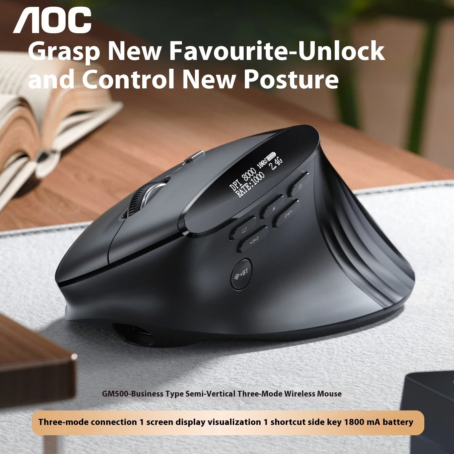 AOC GM500 ماوس عمودي ثلاثي الوضع يعمل باللمس شاشة ذكية مغناطيسية اتصال ماوس بلوتوث مخصص بيئة العمل ماوس ألعاب الكمبيوتر
