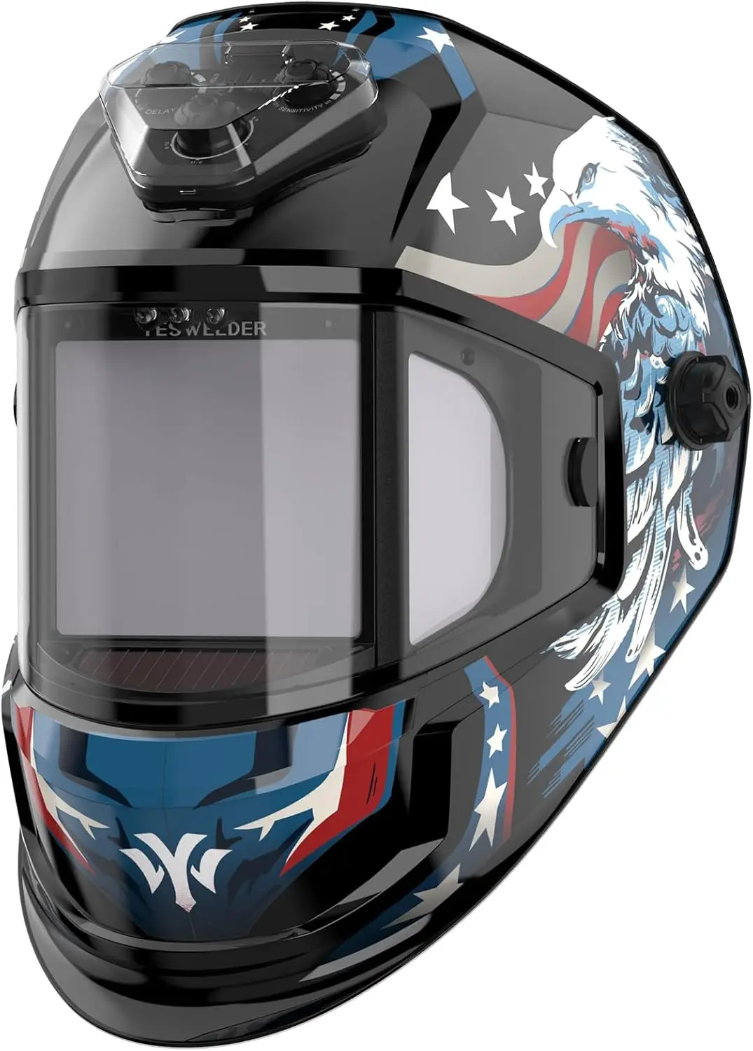 Panoramic View Auto Darkening Welding Helmet, Large Viewing True Color 6 Arc Sensor Welder Mask, LED Lighting & Type-C