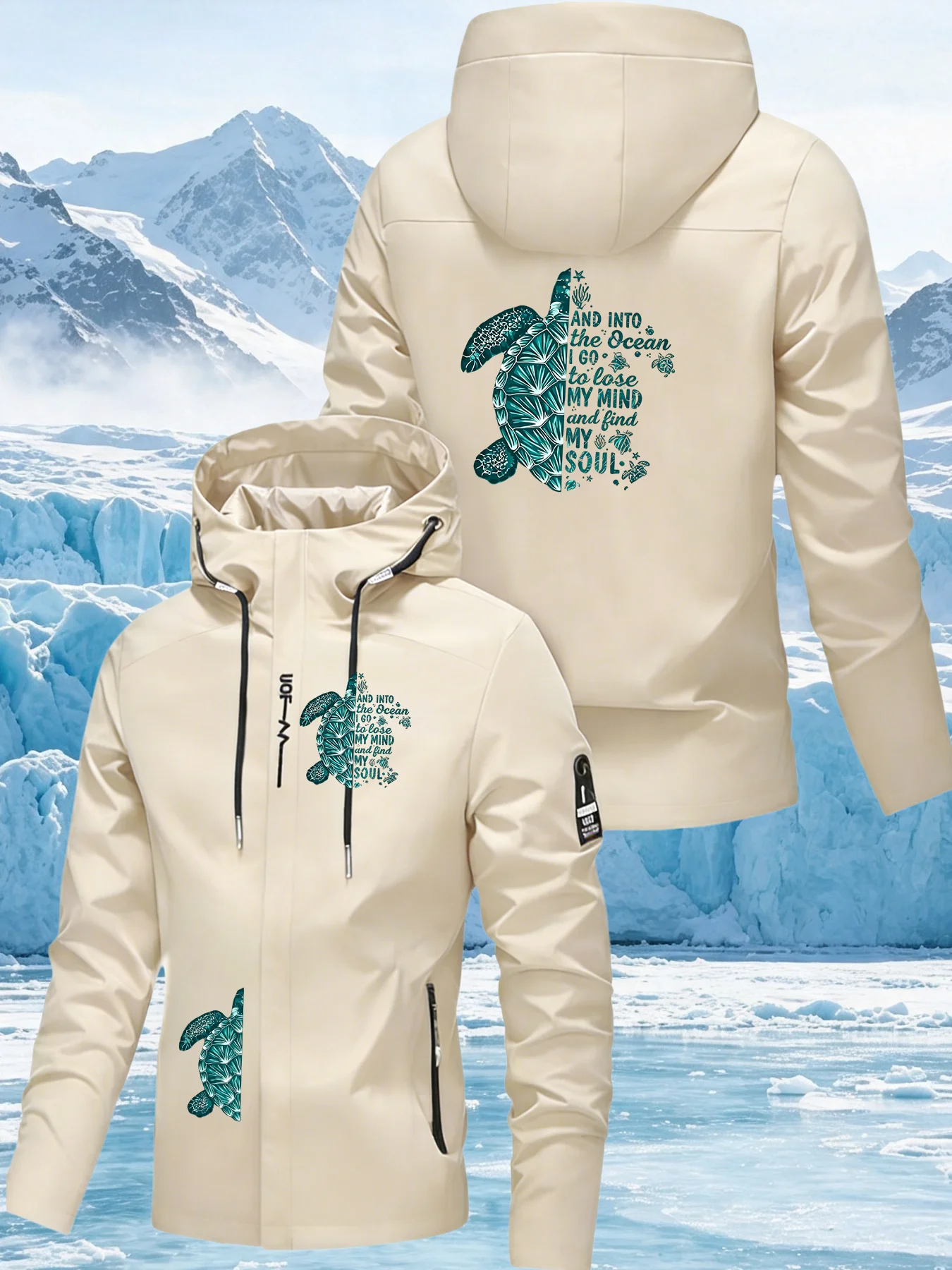 Men's Sea Turtle Print Hooded Jacket – Outdoor Hooded Windbreaker, Waterproof & Windproof, Spring/Autumn Workwear Coat