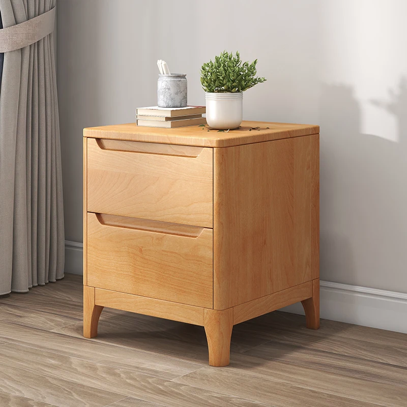 Nordic Japanese-style all-solid wood bedside table Beech simple modern small household bedroom Bedside locker Log color