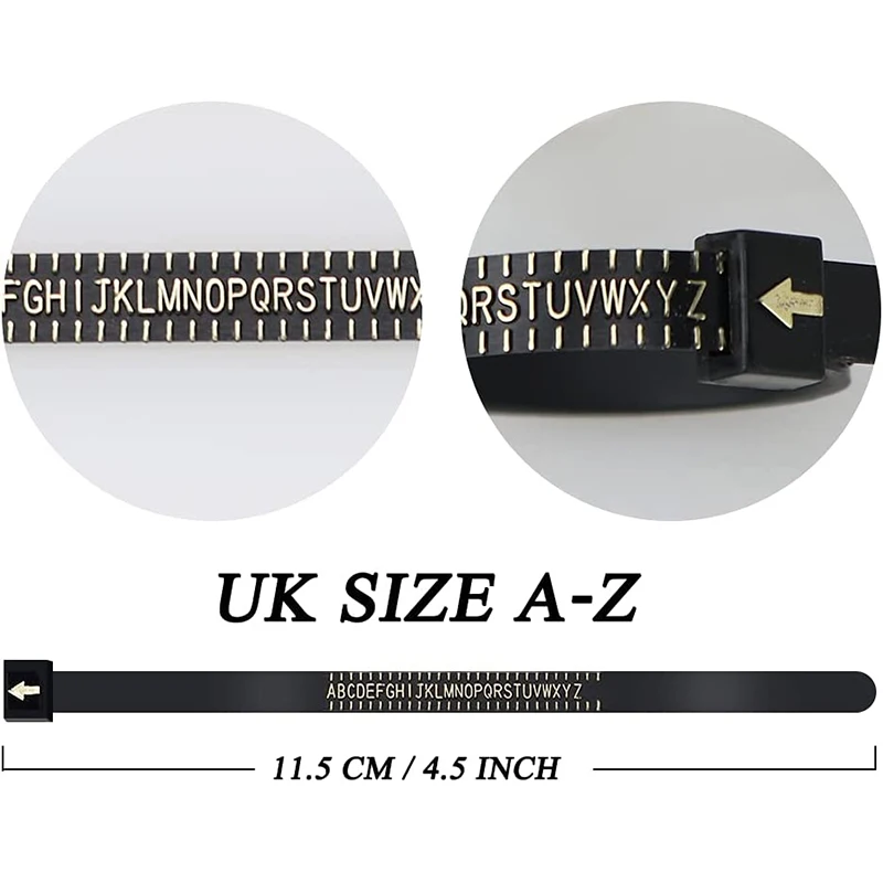 2Pcs Black US UK Ring Sizer Measuring Tool Plastic Reusable Finger Size Gauge Measure Belt for Measuring Wedding Rings