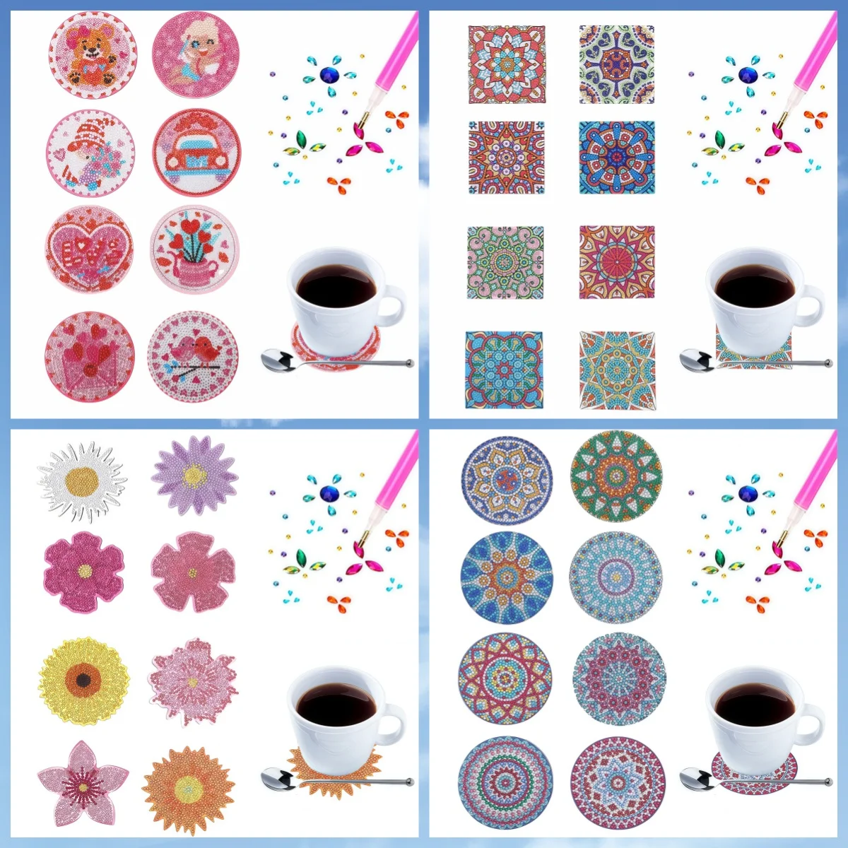 

Художественный набор из 8 предметов с цветочным алмазным живописом Подставки - Набор для рукоделия «сделай сам» для начинающих, круглые алмазные произведения искусства из дерева