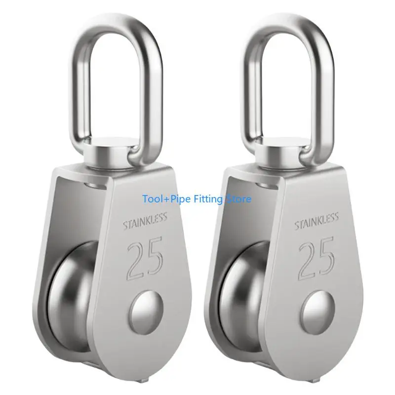 F92B 2PCS Thép không gỉ Nhiệm vụ hạng nặng đơn Bánh xe nâng dây nâng dây thừng ròng rọc