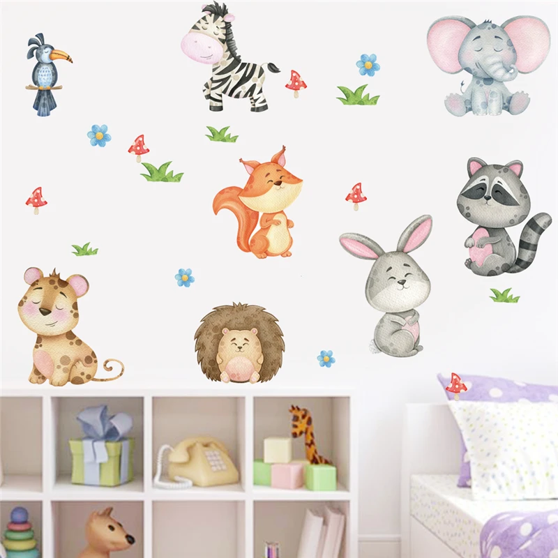 Funny Animals Bird Swinging Wall Stickers Kids Room Decoration Diy Cartoon Monkey Giraffe Lion Mural Art Pvc Posters Home Decals