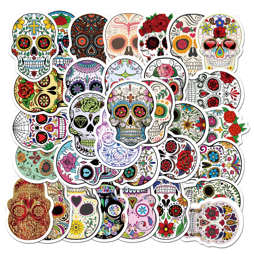 50PCS Halloween Bunte Horror Schädel Graffiti Aufkleber Spielzeug Scrapbooking Telefon Gepäck Laptop Helm Wasserdichte Aufkleber