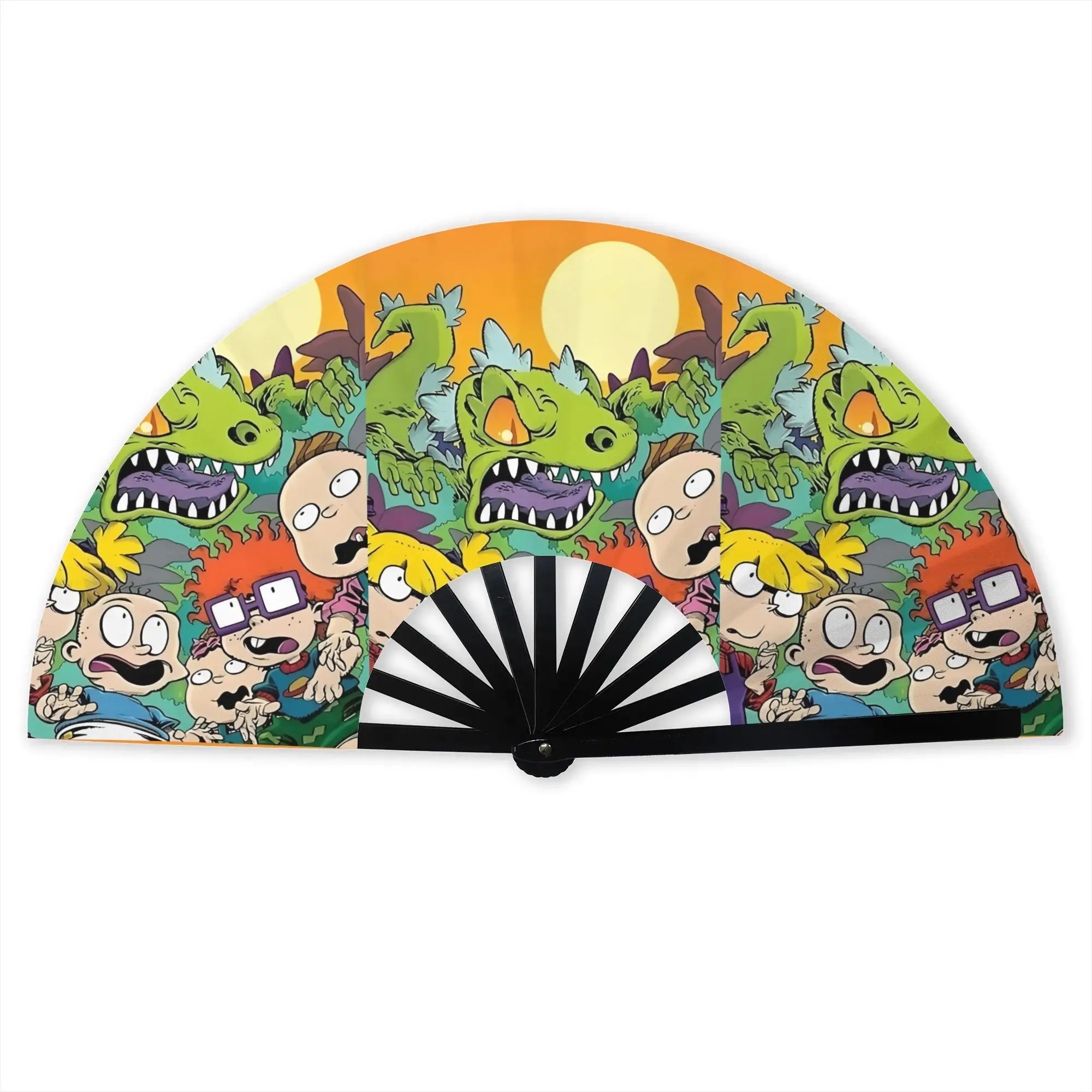 Reptar Vs R-Rugrats Portable Pocket Fan Travel Setting Sun Folding Fan Chinese Dance Cooling Handheld Fans