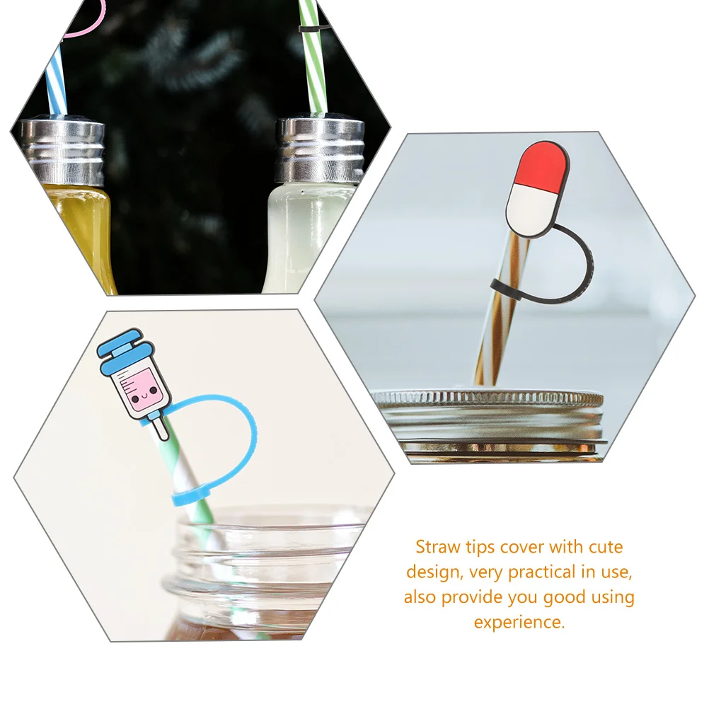 

12pcs Silicone Straw Tips Cover Cute Reusable Drinking Straw Caps For Kids Party Picnic Outdoor Use Protective Dust Plug