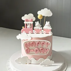 Décoration de gâteau avec train de lapin rose pour fille, fournitures de fête de 1er anniversaire pour enfant, thème de princesse, année