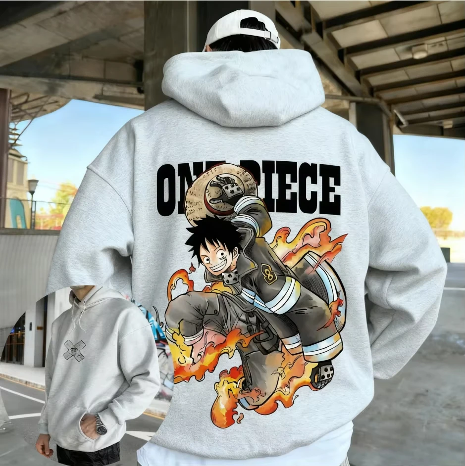 

Autumn Winter Fleece Japan Anime One Piece Luffy Hoodie Men Women Hoodies Loose Sweatshirt Unisex Autumn Warm Casual