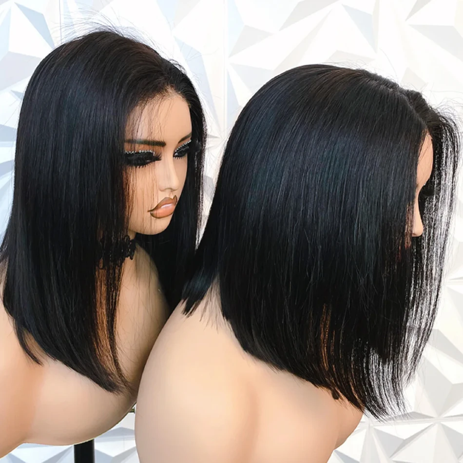 Wear And Go Glueless Bob Wig Bone Straight Lace Frontal Wig 180% Raw Human Hair Wigs for Black Women PrePlucked HD Transparent image 5