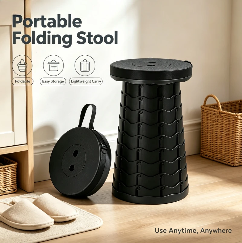 New Lightweight Adjustable‑Height Telescopic Folding Stool, Portable Travel Seat for Hiking, Camping Fishing Outdoor Activities