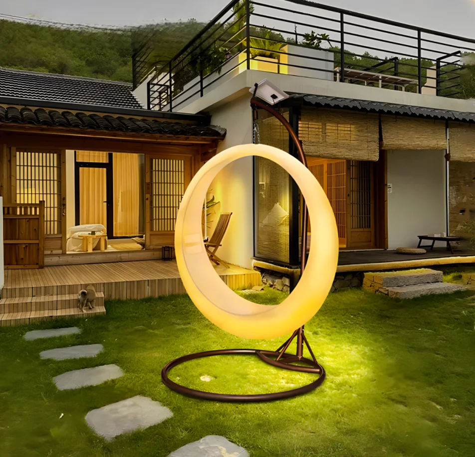 

Simple Hanging Round Swing Chair for Home Outdoor Venues for Patios Bedrooms Parks Gardens Solar LED Moon Ring Swing Chairpromot