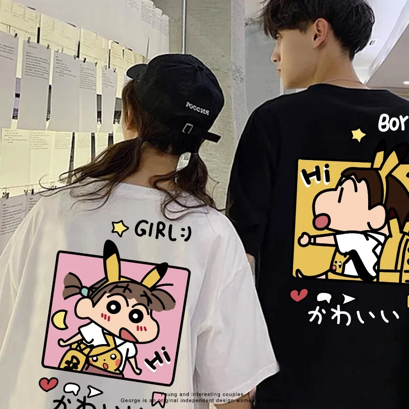Crayon Shin Chan Couple Cute Print Casual T Shirt Cute Anime Short Sleeve Tee Streetwear