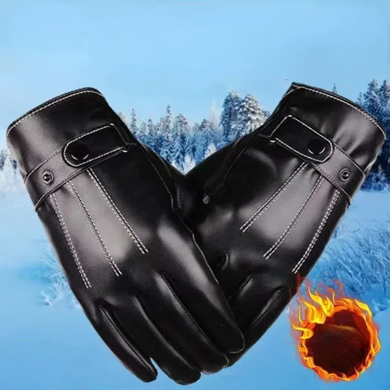 

Winter Riding Leather Gloves Warm Padded Touch Screen Motorbike Winter Gloves Fashion Classic Thickened Windproof