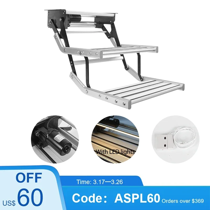 

TYTXRV Camper accessories Outdoor tourism Caravan step manual electric Aluminum alloy Non-slip ladder Collapsible With LED