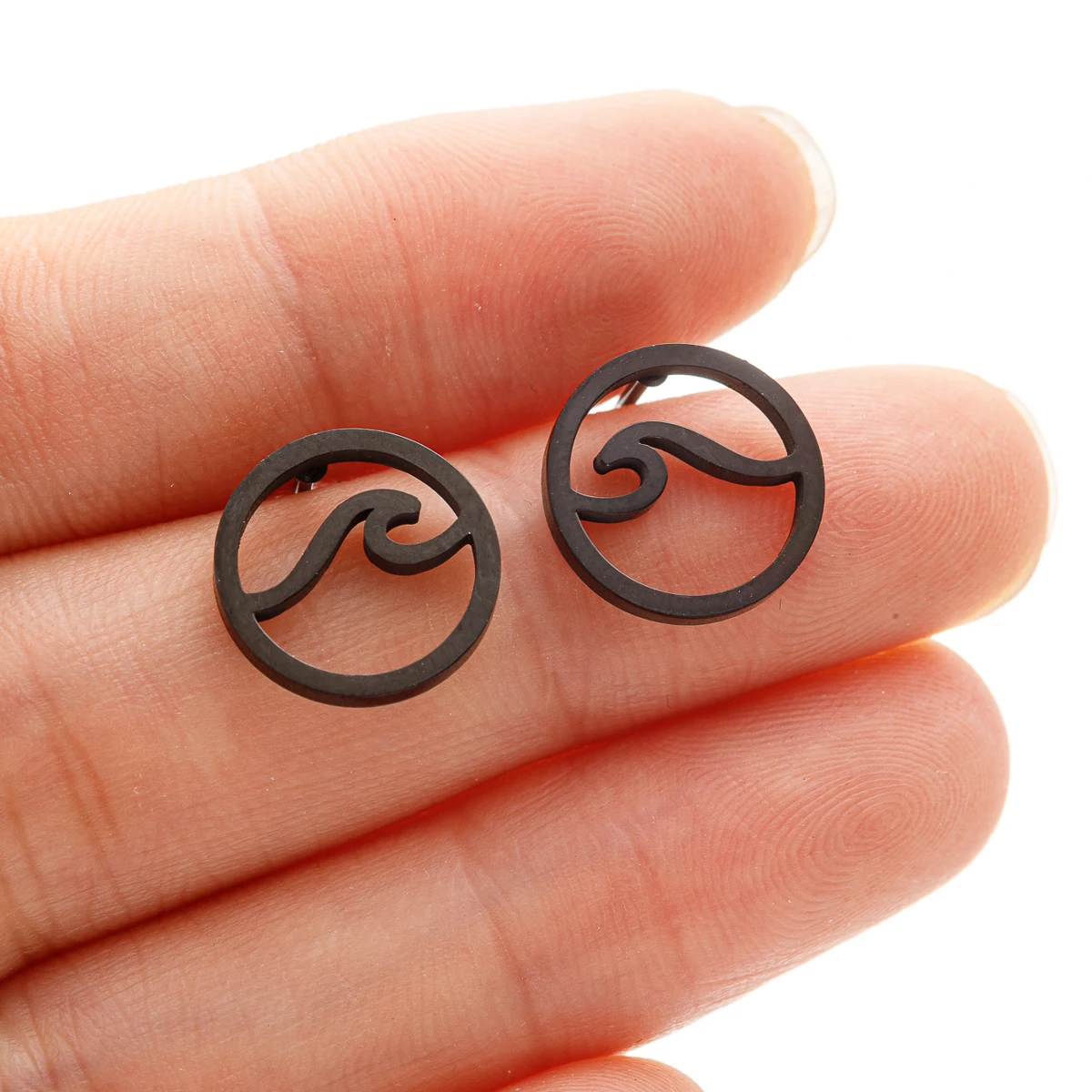 Simple Round Design Sea Wave Earings Geometric Ocean Surf Stud Earrings Stainless Steel Jewelry Gift Wholesale Pendientes - view 6