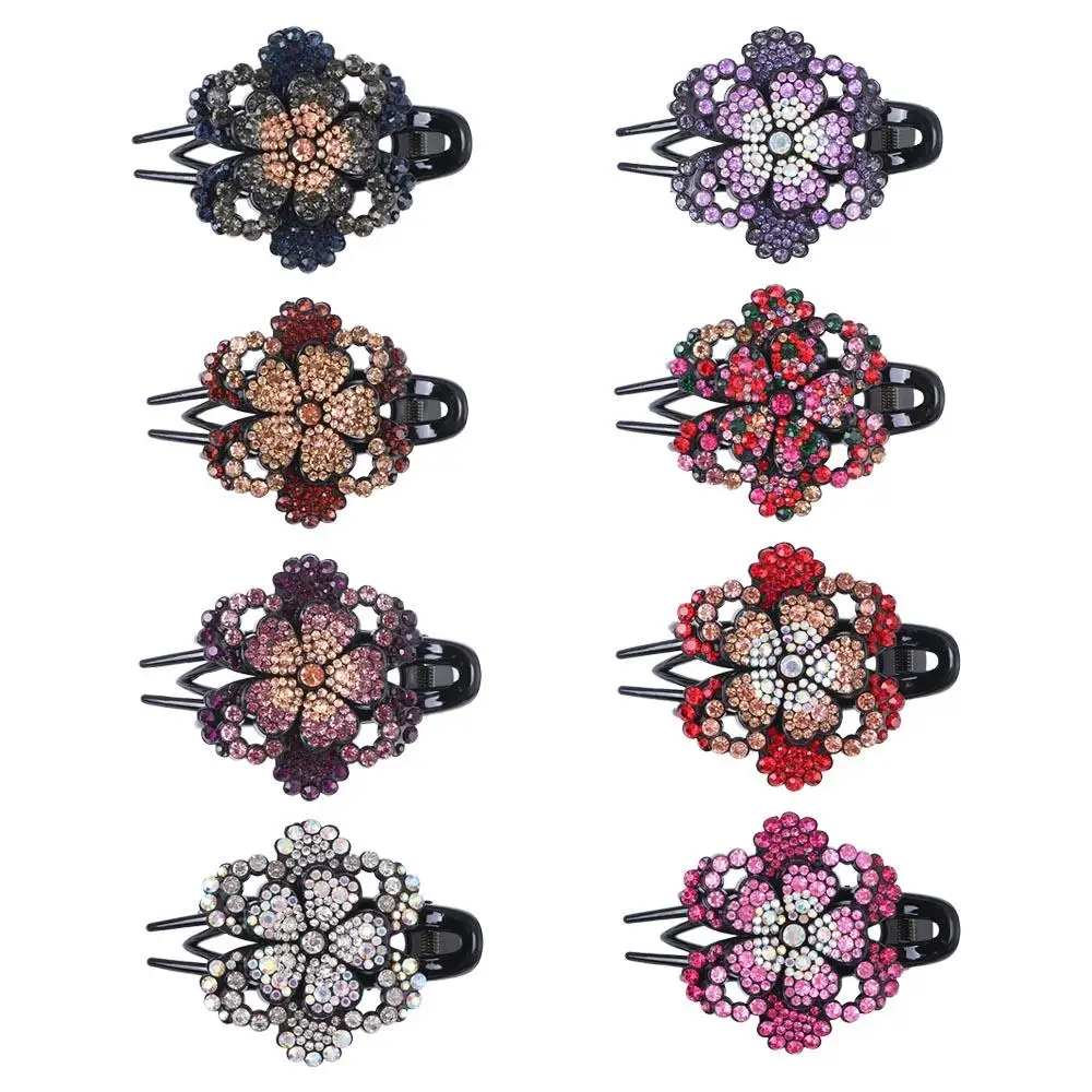 Fashion Shinning Acrylic Headdress Girls Female Hair Accessories Flower Duckbill Clip Ponytail Holder Rhinestone Hair Claw