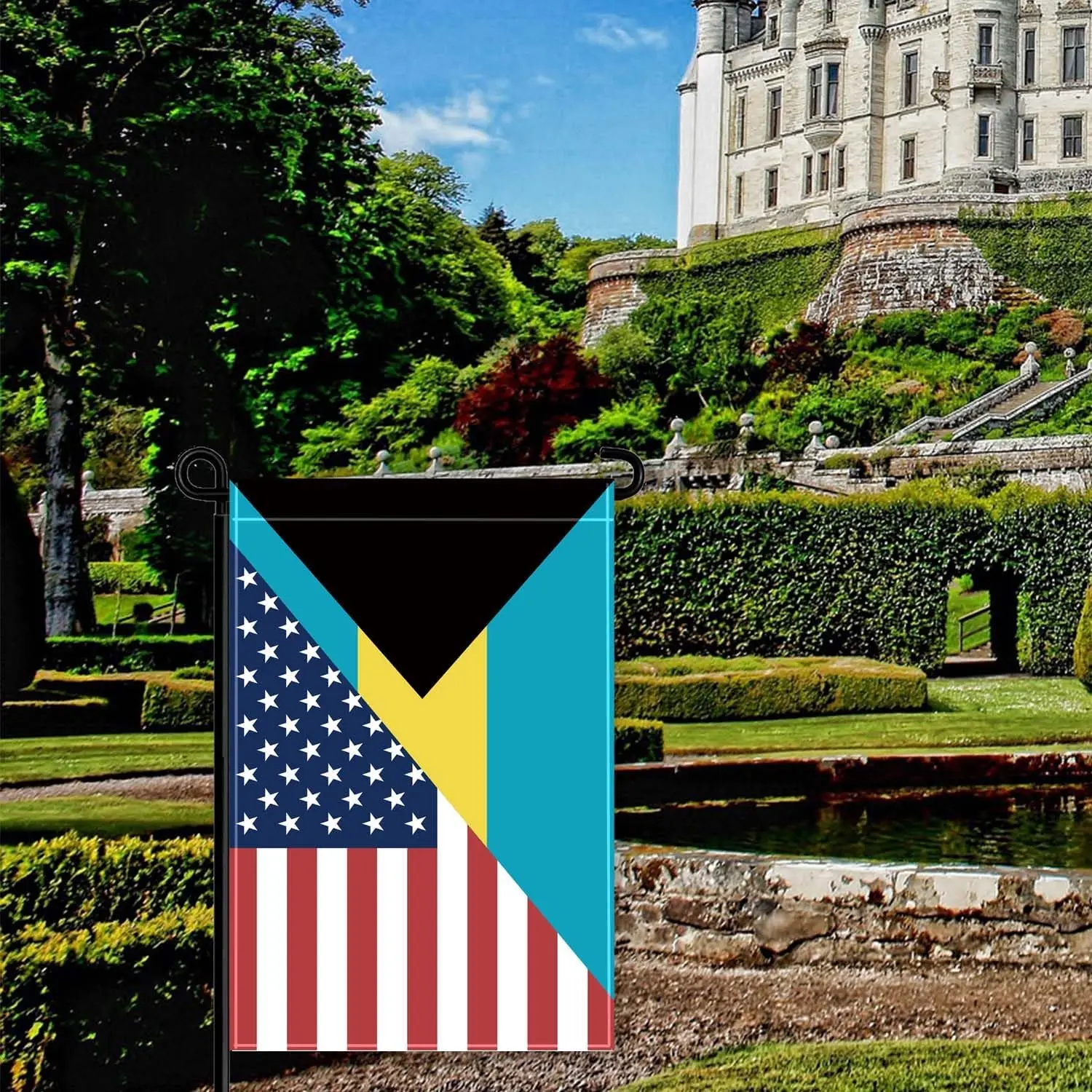 Bahamas USA Friendship Garden Flag,18×12 inch Bahamian Decor,Heavy Duty Double Side Digital Printed 210D Polyester Banner Fo zzo