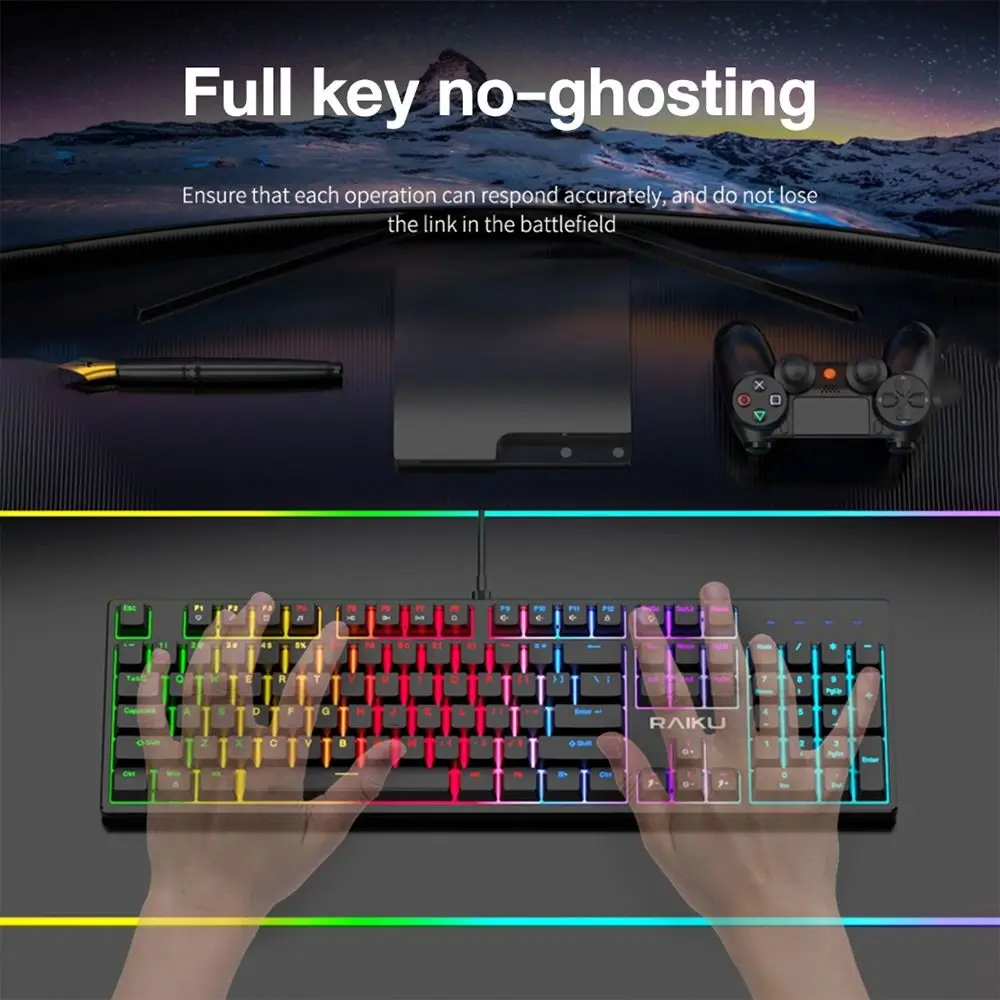

Новая 104-клавишная клавиатура RAIKU L3000, бесшумная игровая механическая клавиатура с RGB-подсветкой, механические клавиши с ручкой, офисная клавиатура, офисная