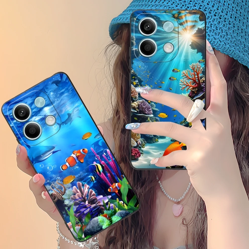 Nature Ocean Fish Mobile Cell Phone Case for Xiaomi Redmi Note 13 12 11 10 9 8 7 6 S A Pro Lite Plus 5G Black Phone Cover Shell