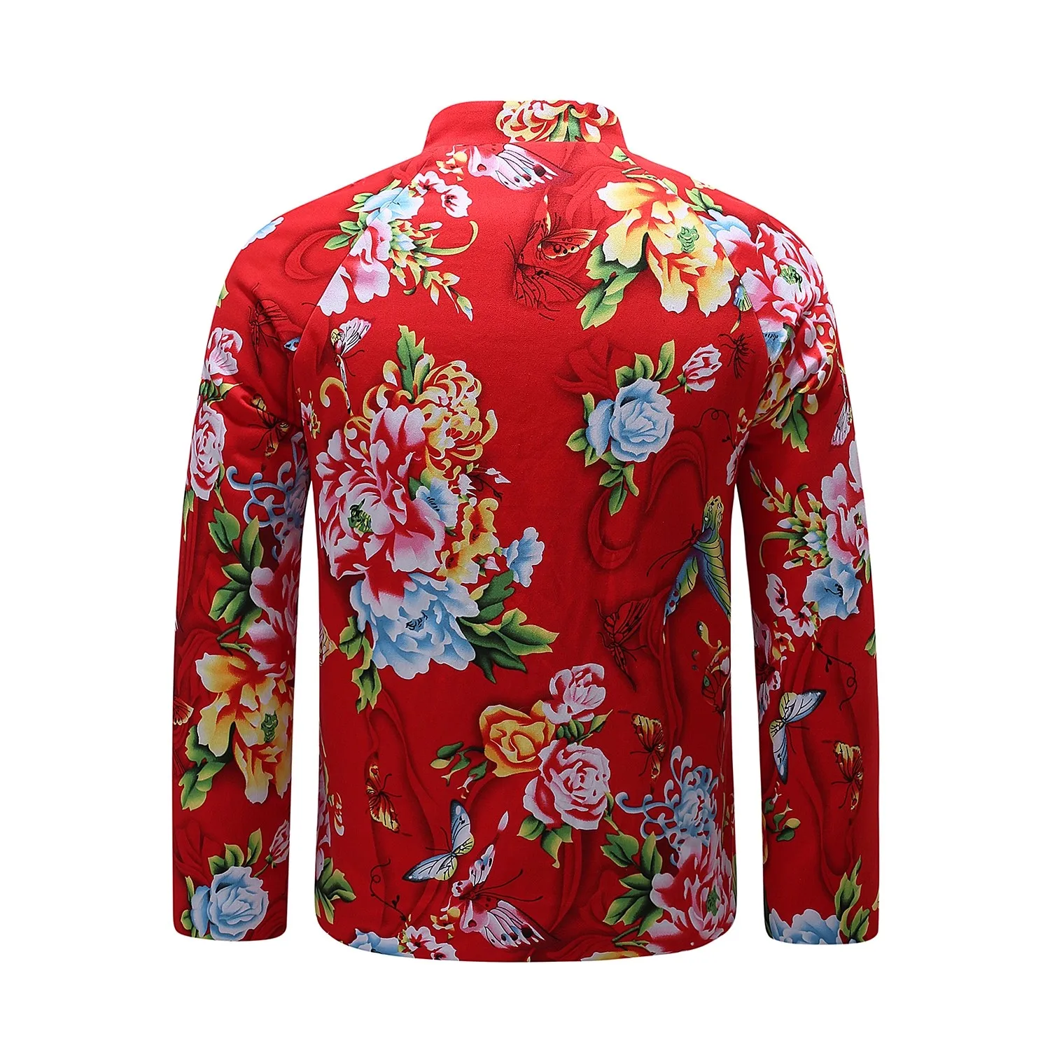 2026 Winter Men's Red Printed Parka, Chinese-style Single-breasted Stand-up Collar Cotton Coat, New Winter Warm Jacket.