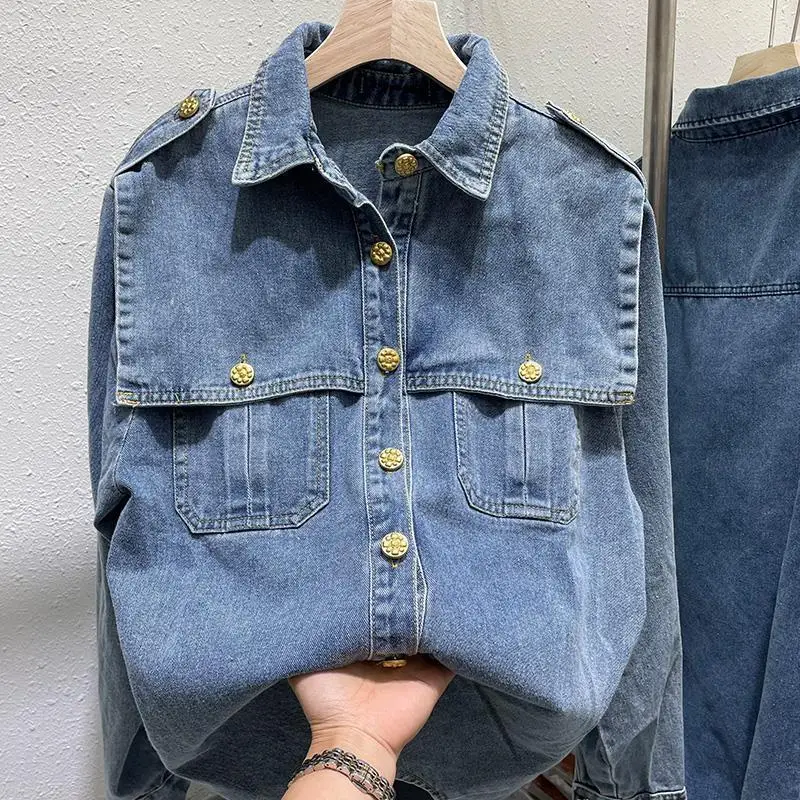 Denim Shirt Women\'s 2022 Spring New Korean Fashion Button Versatile Top Trend