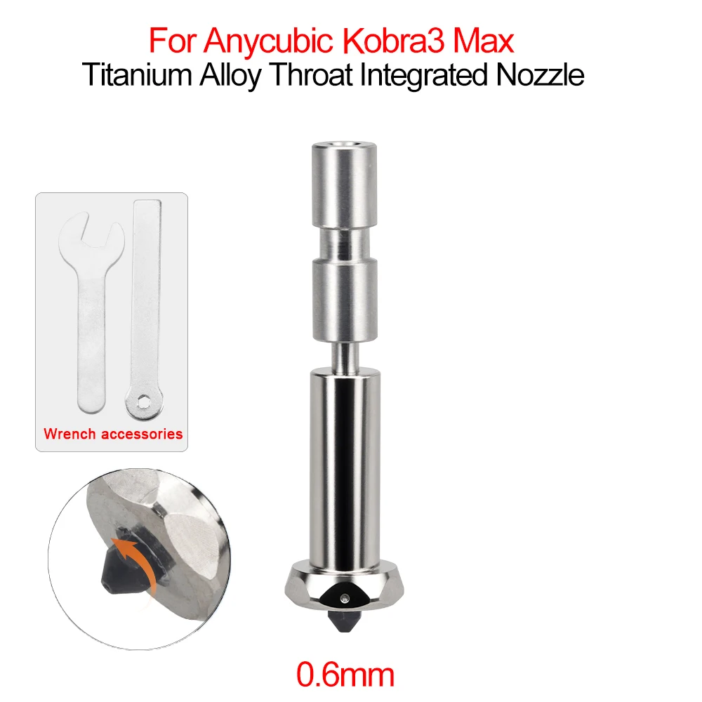 For Anycubic Kobra3 Max One-piece Nozzles For Kobra 3 Max Upgraded Titanium Alloy Throat Integrated Nozzle 0.25/0.4/0.6/0.8mm...