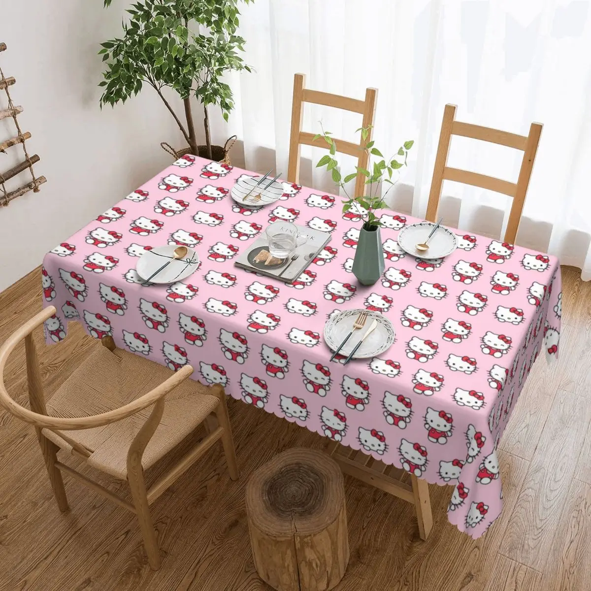 Custom Rectangular Hello Kitty Pattern Table Cloth Oilproof Tablecloth Outdoor 40