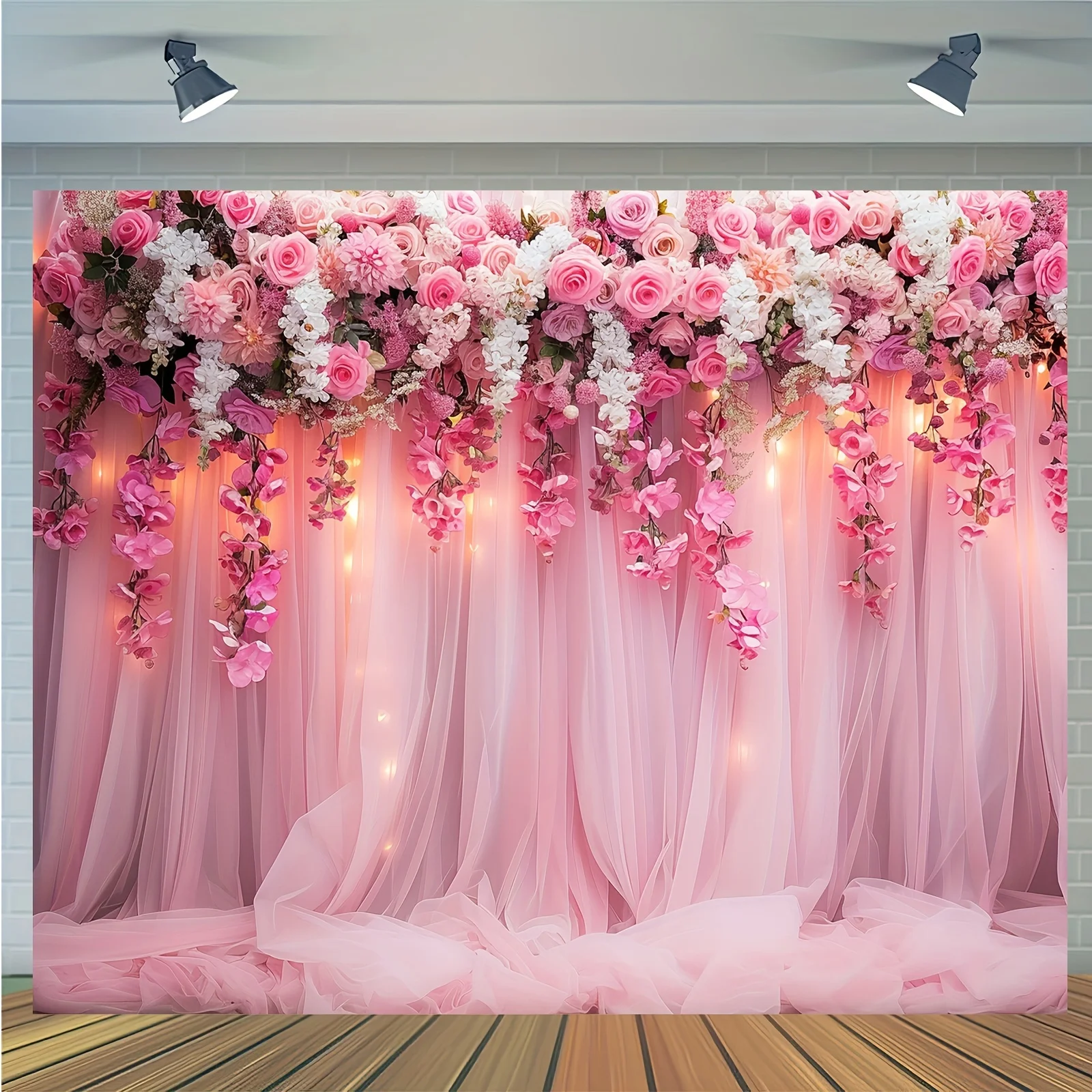 Pink floral background cloth, floral photography background, cake and dessert table decoration, wedding and birthday background
