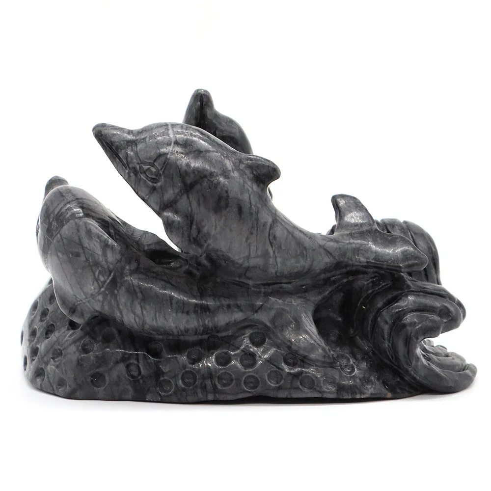 

5.2" Dolphin Statue Natural Gemstone Picasso Jasper Hand Carved Reiki Healing Stone Animal Figurine Crafts Home Decoration Gift