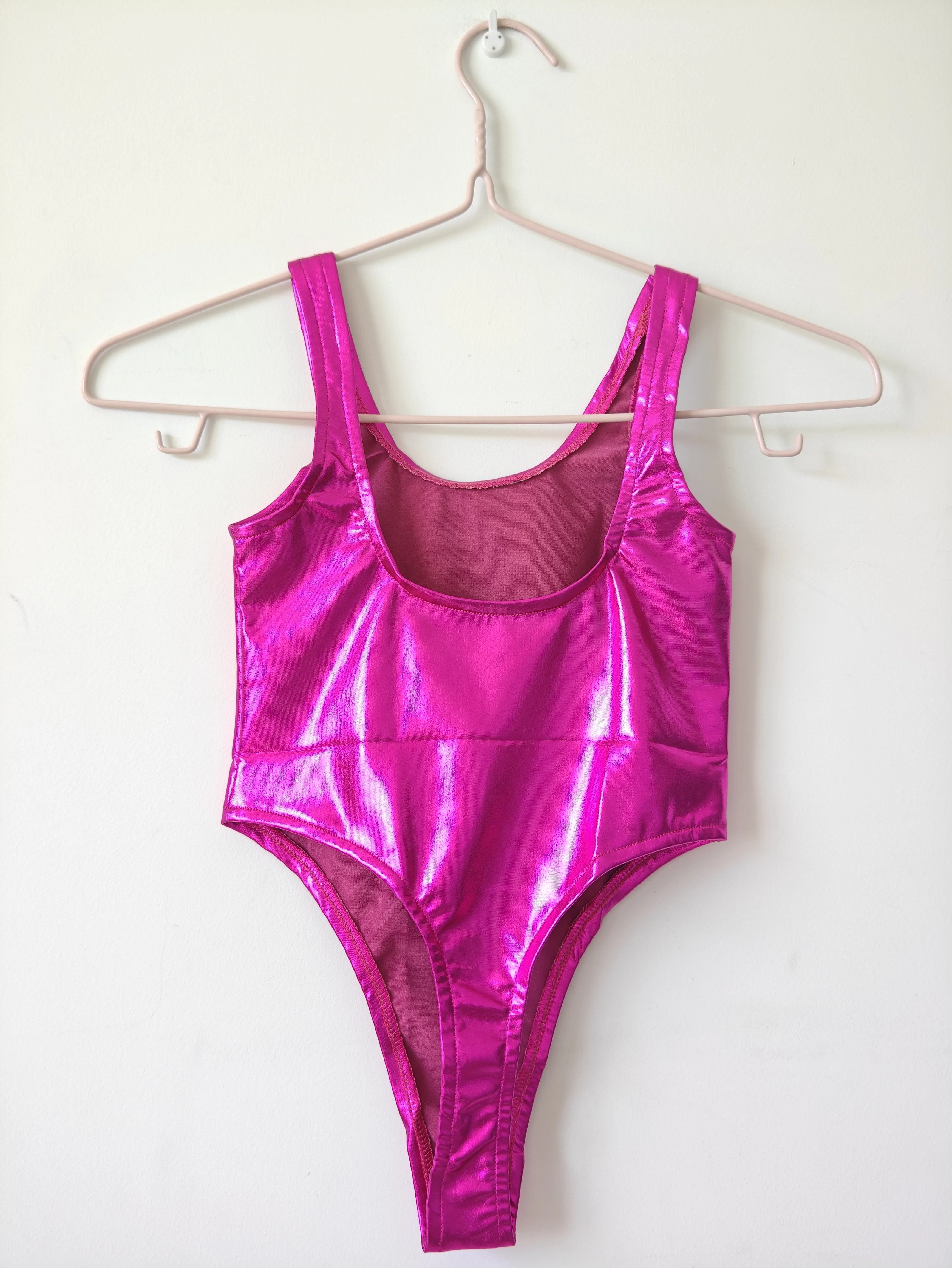 Shiny metallic spandex high split one piece tight swimsuit Nightclub tight fitting stage cool bottomed jumpsuit