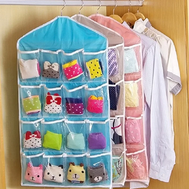 16-Pocket Hanging Organizer for Socks, Underwear, and Sundries - Bathroom Storage Accessories