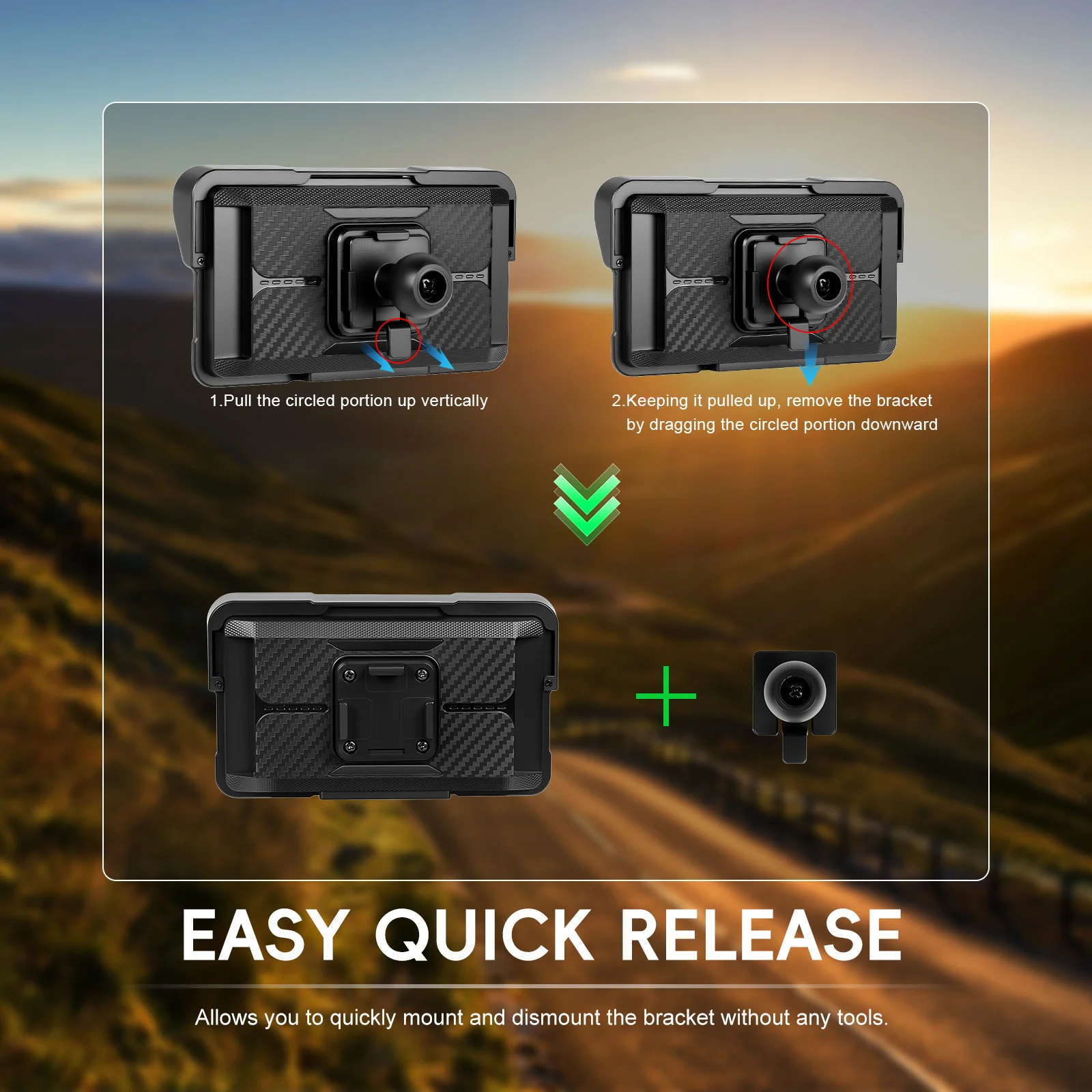 Podofo Kabelloser Carplay Android Auto Motorrad Smart Screen Player 5 Zoll HD Großbildschirm Tragbarer Display-Player IP68 Wasserdicht – Detail 7