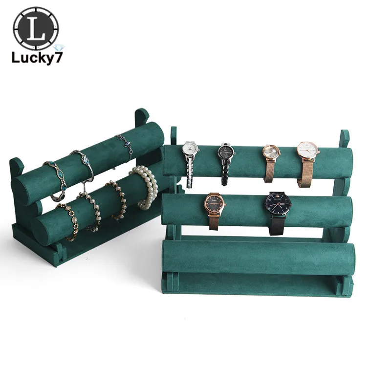 Hot Sales Dark Green Portable Velvet Bracelet Bangle Necklace Display Stand Holder Watch Jewelry Organizer T-Bar Rack