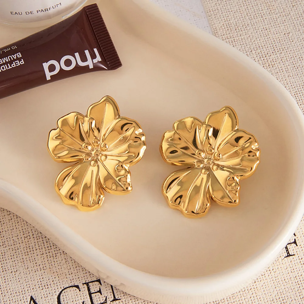 

Light Luxury Flower Stud Earring 18K Gold Color Plated Stainless Steel Women's Fashion Earrings Jewelry Gifts