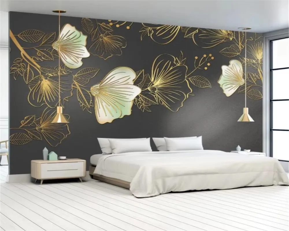 Customized size wallpaper, Nordic three-dimensional flower mural, home decoration, marble flower orchid decoration painting