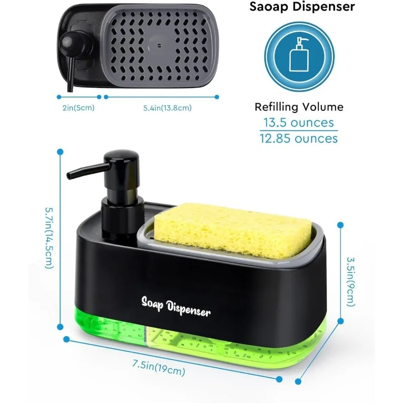 Dual Pump Soap Dispenser Set 3-in-1 Kitchen Organizer with Sponge Storage Box for Sink and Countertop Compact Cleaning Solution - view 6