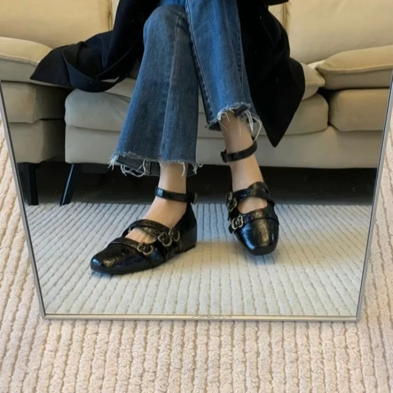 2025 New Square Toe Heightened Inner Mary Jane Women's Shallow Mouth One Buckle Women's Shoes Versatile Flat Single Shoes view 3