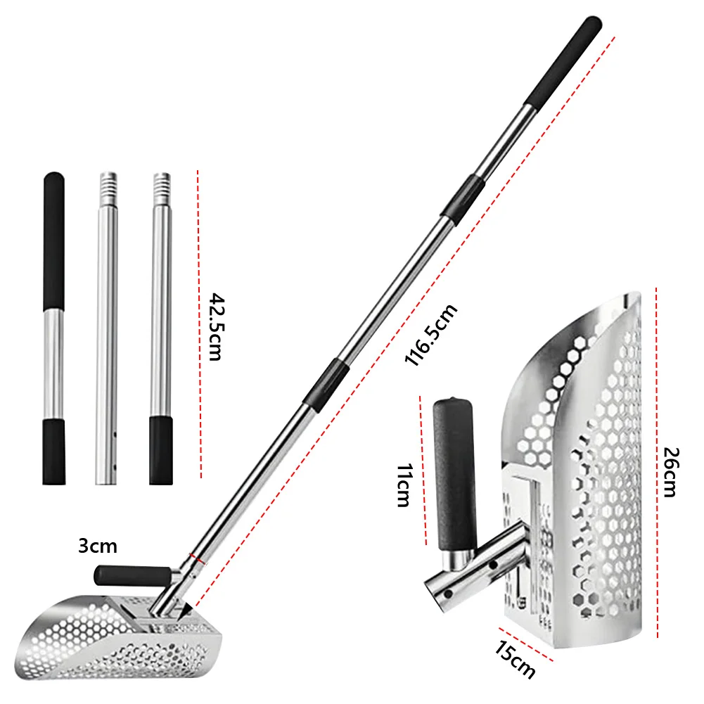 Pala de arena de acero inoxidable, Detector de metales, mango de longitud ajustable, pala tamiz de arena, pala de excavación para caza del tesoro