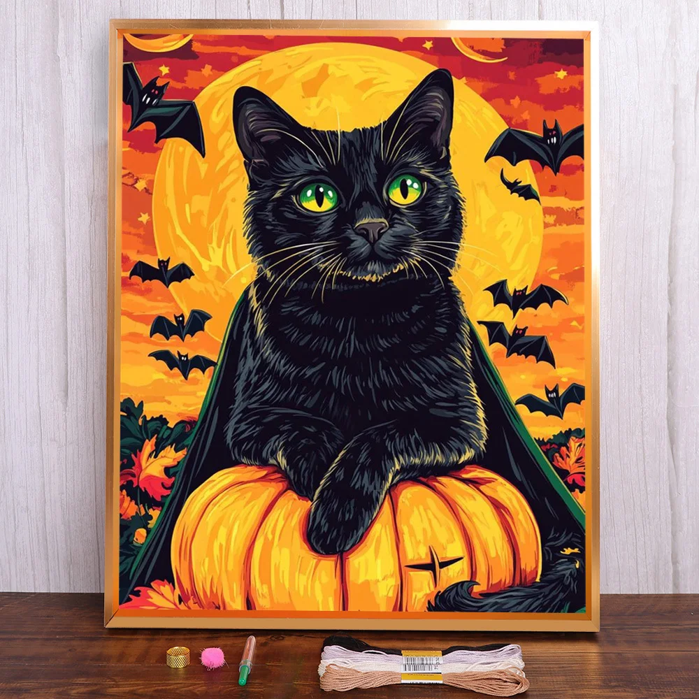 

Animal Black Cat Pre-Printed Cross-Stitch Patterns Embroidery Hobby Handicraft Knitting Painting Jewelry Wholesale Room Decor
