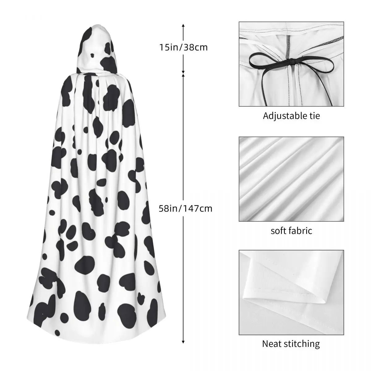 달마시안 반점 발자국 프린트 달마시안 개 프린트 롱 후드 망토 마녀 중세 의상 코스프레 케이프 할로윈 뱀파이어 성인용