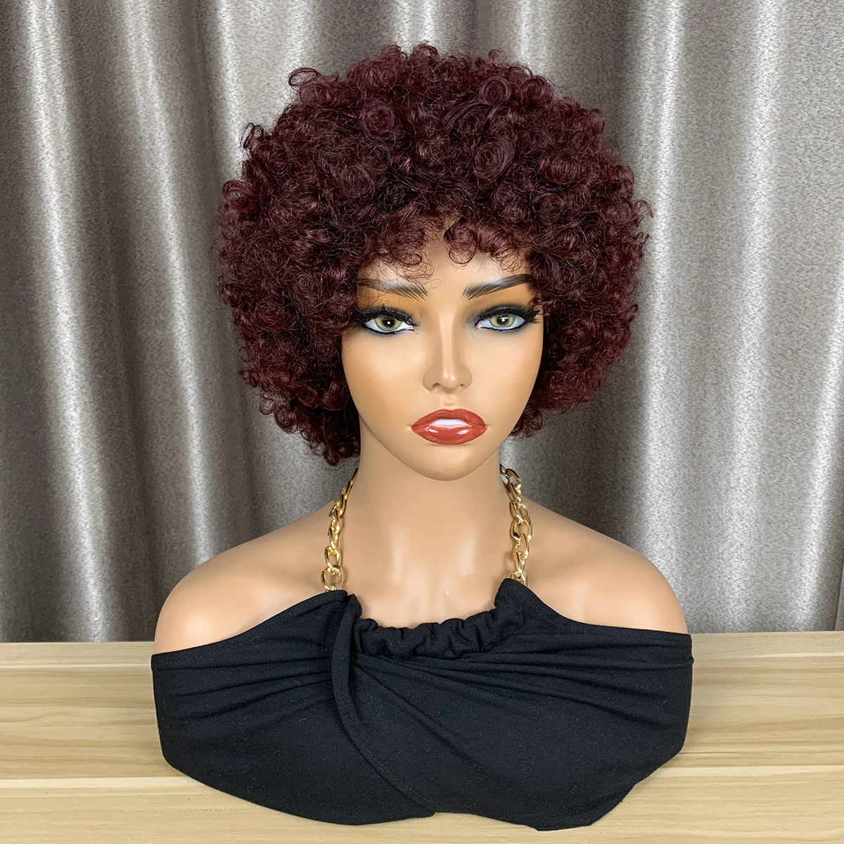 Ingwerfarbene lockige Pixie-Cut-Perücken # 33 Echthaar-Pixie-Cut-Perücken, 180% farbig, vollmaschinell gefertigte Echthaarperücken, einfach zu tragen, Hairugo – Detail 10