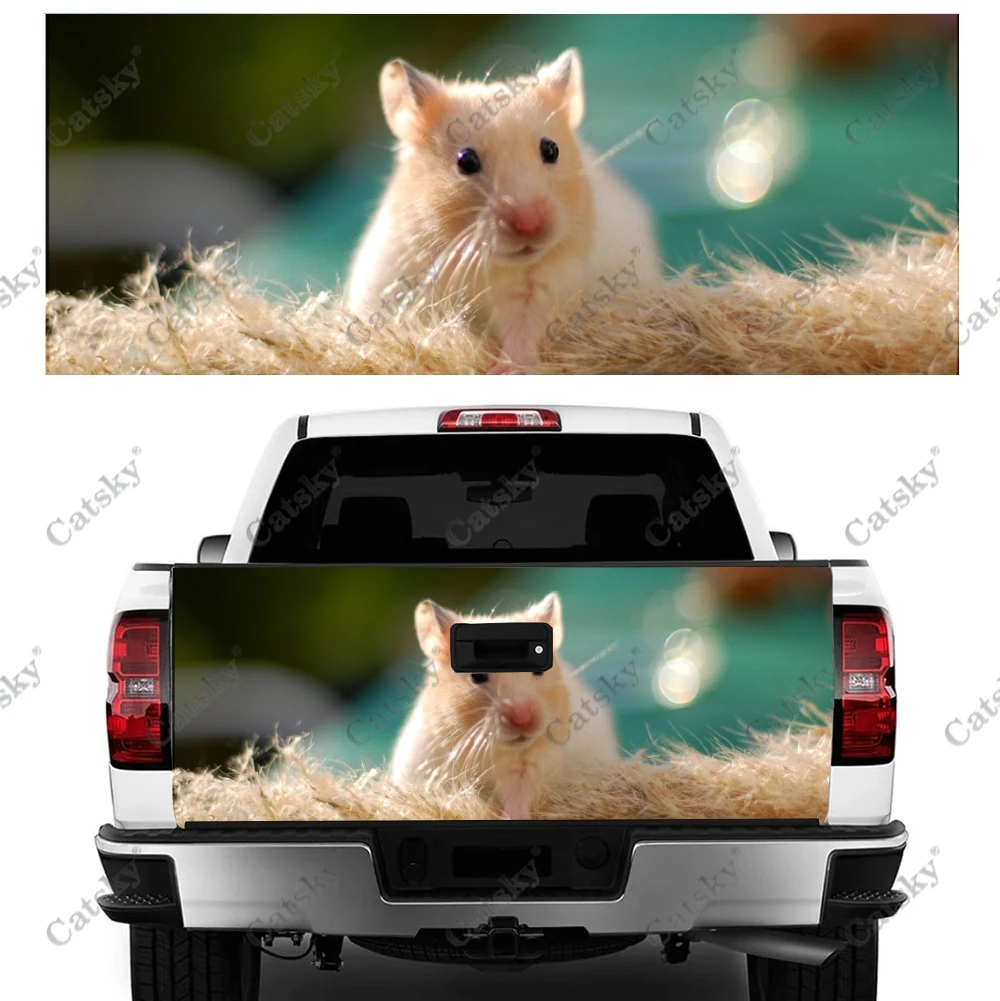 Cute White Hamster Car Tail Trunk Protect Vinly Wrap Sticker Decal Auto Hood Decoration Engine Cover for SUV Off-road Pickup