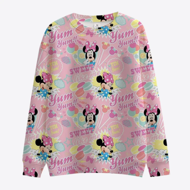 Cartoon Disney Minnie Mickey Sweatshirt Ladies Crewneck Loose Pullover Hoodie Autumn Fun Print Long Sleeve Top