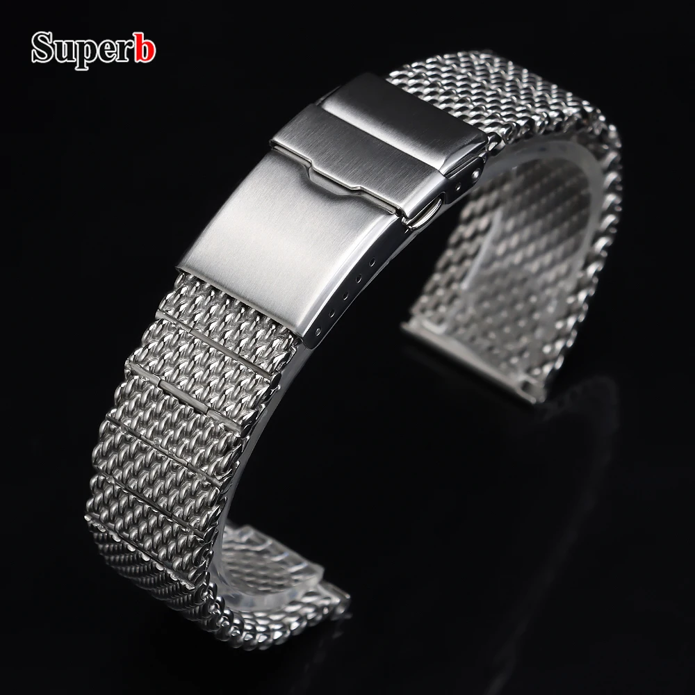 22mm HIgh Quality Milanese Woven Stainless Steel Watchband Fit for Breitling Superocean Silver Men Women Solid Metal Bracelets